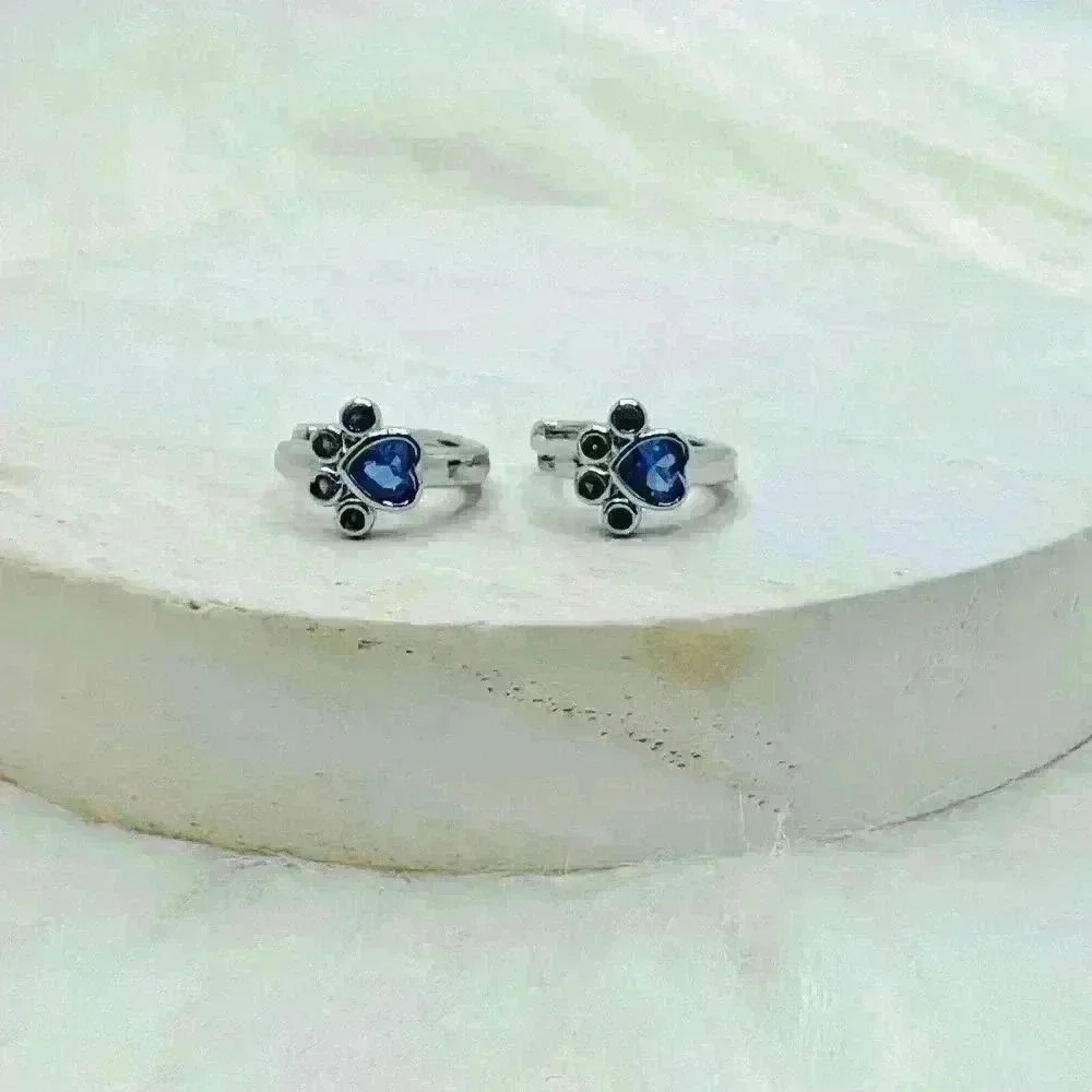 Paw Print Zircon Hoop Earrings in Blue - Picture 5 of 5